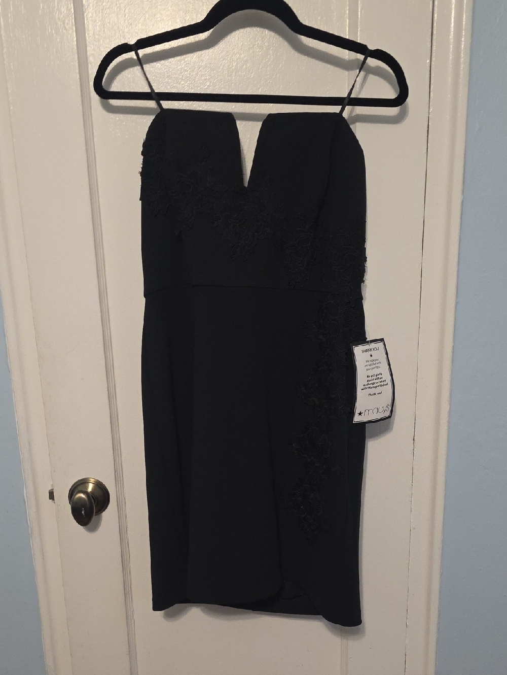 Adrianna Papell Black Lace-Accent Spaghetti-Strap Mini Dress